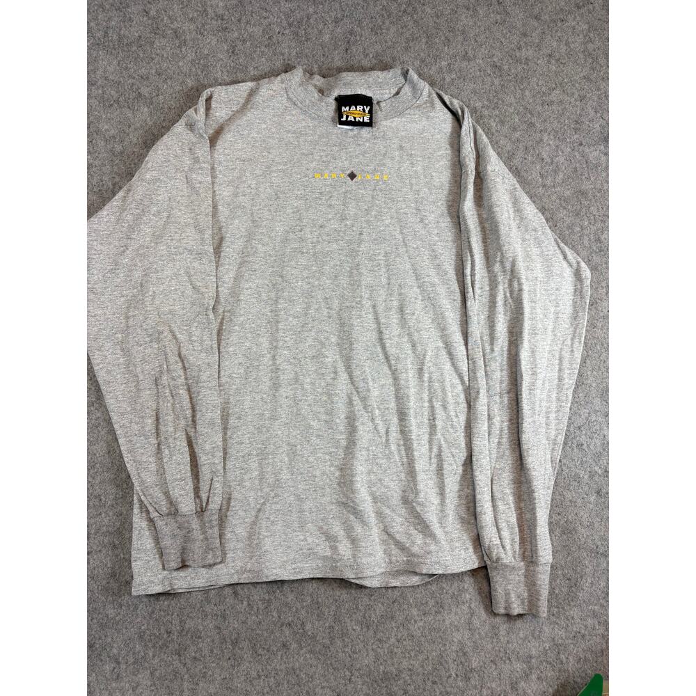 Mary Jane Long Sleeve Shirt Mens Medium Gray Cotton Blend Casual Skater Tee